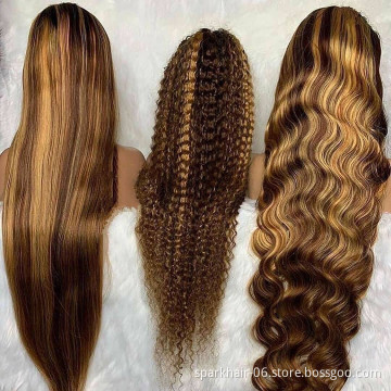 13x4 Pre Plucked Straight Brown and Blonde Highlight Human Hair Wig, Blonde Highlighted Wigs ,Brown Blonde Highlight Human Hair